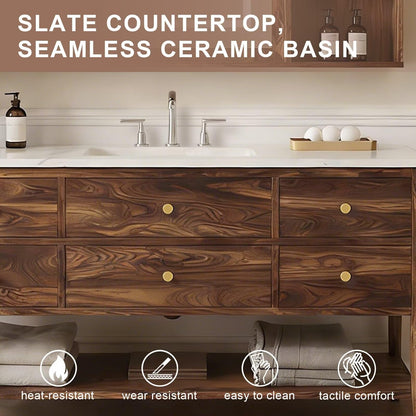 40”-64”Single Sink Freestanding Bathroom Vanity, Walnut Cabinet with LED Mirror & Hutch