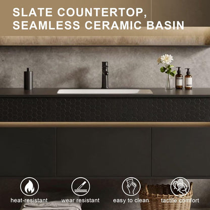 40”-64”Double Vanity, Black Floating Cabinet with LED Mirror Cabinet & Open Shelf