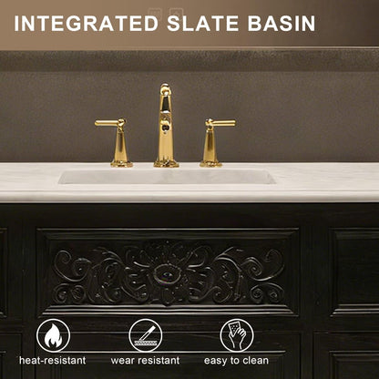 40”-64”Single Sink Freestanding Bathroom Vanity, Black Carved Cabinet with Gold Hardware