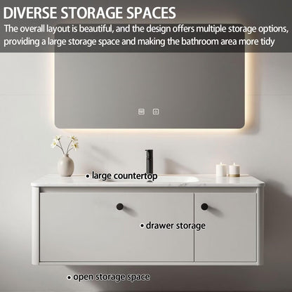 40"-64"Modern White Floating Bathroom Vanity Set with Marble Top & LED Mirror