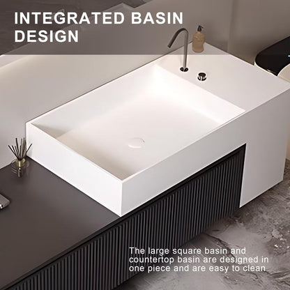 40”-72”Single Sink Floating Bathroom Vanity with LED Backlit Mirror, Black Fluted Cabinet