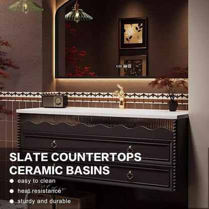 40"-64"Retro French Bathroom Vanity Set with Wavy Trim & Gold Flower Hardware