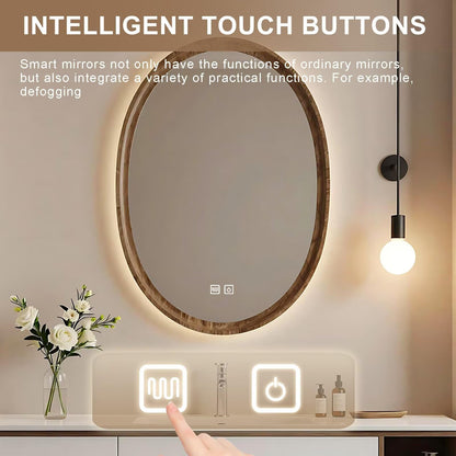 40”-64”Floating Bathroom Vanity with Oval LED Defog Mirror, Wall Mounted White Vanity with Open Storage Shelf