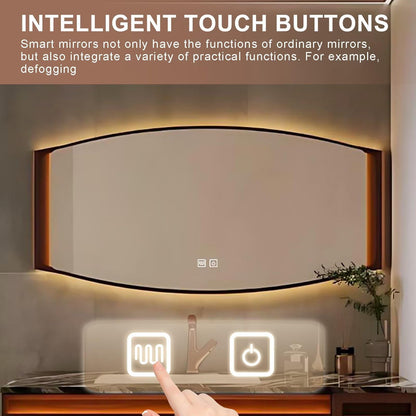 40”-72” Floating Bathroom Vanity with Curved LED Defog Mirror, Wall Mounted Walnut Vanity with Marble Top & Storage Drawers