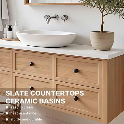 40"-64"Floating Light Wood Bathroom Vanity with Vessel Sink & Wood Framed LED Mirror