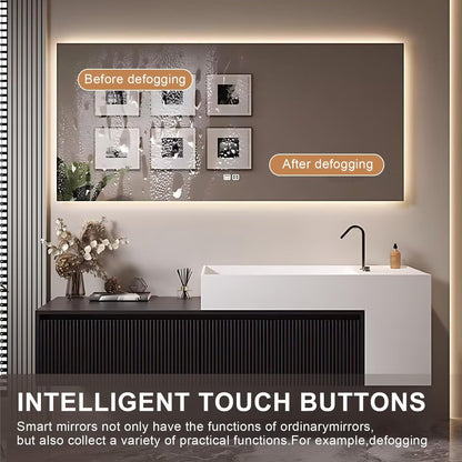 40”-72”Single Sink Floating Bathroom Vanity with LED Backlit Mirror, Black Fluted Cabinet