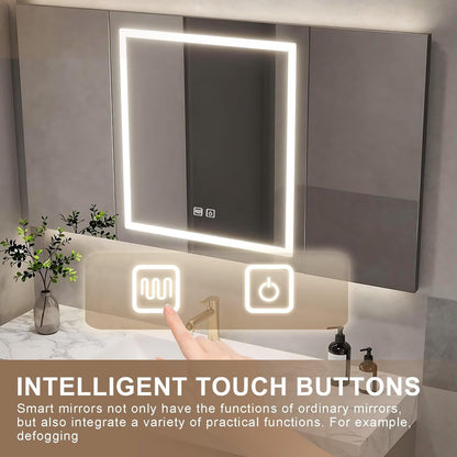 40”-64”Floating Bathroom Vanity with LED Smart Mirror Cabinet, Wall Mounted Gray Vanity with Marble Top & Storage