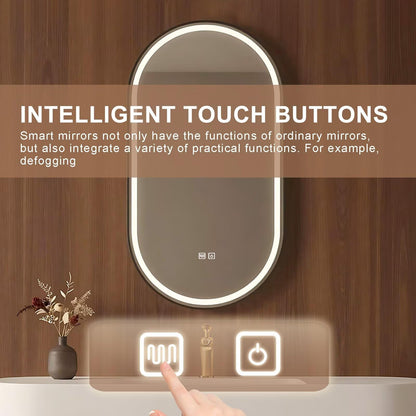 40”-64”Floating Bathroom Vanity with Oval LED Defog Mirror, Wall Mounted Walnut Wood Vanity with Integrated Sink & Storage Drawers
