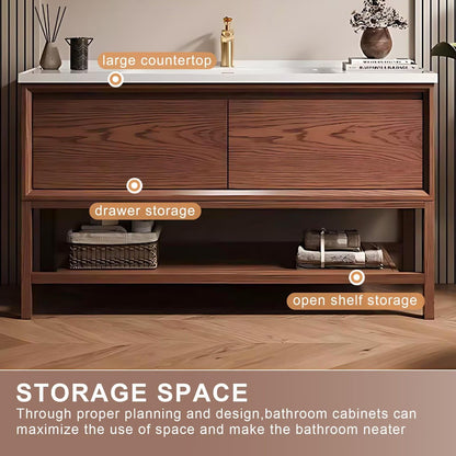 40”-64”Single Sink Freestanding Bathroom Vanity with LED Backlit Mirror, Walnut Cabinet