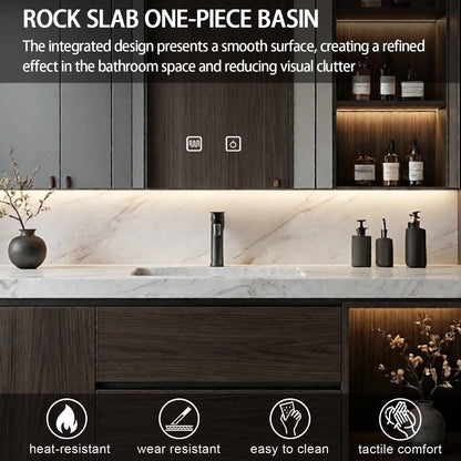 40”-64”Single Sink Floating Bathroom Vanity with LED Mirror Cabinet, Dark Walnut Wood Cabinet