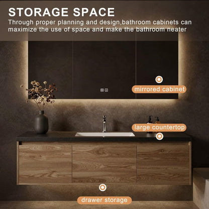 40”-64”Modern Bathroom Vanity - Brass Hardware, White Stone Top & Sleek Floating Design for Premium Bathroom Interiors