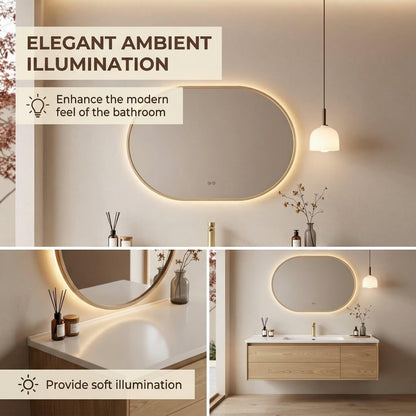 40”-64”Double Sink Floating Vanity with LED Oval Mirror,Light Wood Cabinet