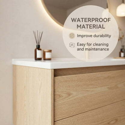 40”-64”Double Sink Floating Vanity with LED Oval Mirror,Light Wood Cabinet