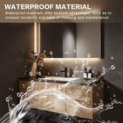 40”-64”Wall Mounted Bathroom Vanity with LED Mirror, Wood Floating Cabinet with Ceramic Sink, Modern Storage Set, Natural