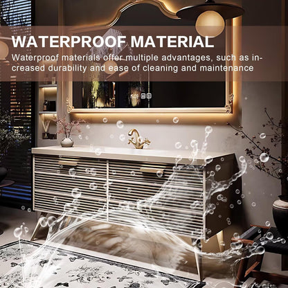 40”-64”Single Sink Freestanding Bathroom Vanity with Ornate LED Mirror, White Fluted Cabinet