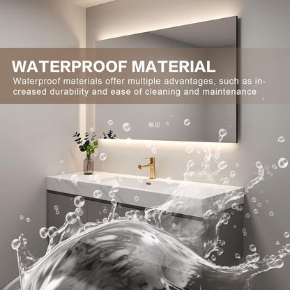 40”-64”LED Backlit Bathroom Mirror, 36x28 Inch Anti-Fog Vanity Mirror with Touch Control, Wall Mounted Lighted Makeup Mirror