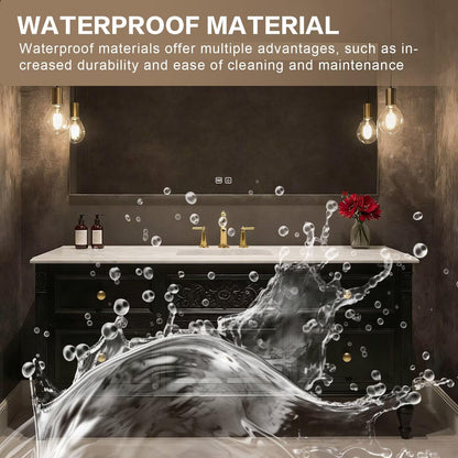 40”-64”Single Sink Freestanding Bathroom Vanity, Black Carved Cabinet with Gold Hardware