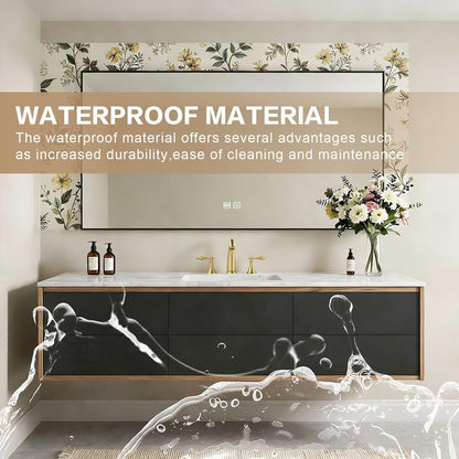 40”-64”Double Sink Floating Bathroom Vanity, Light Oak Wall Mounted Vanity with White Marble Top & Gold Hardware