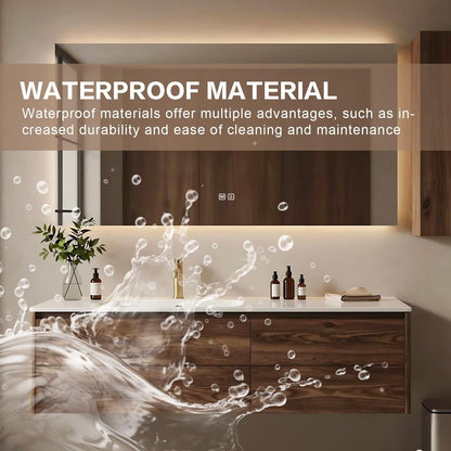 40”-72”Floating Bathroom Vanity with Sink & LED Defog Mirror, Wall Mounted Walnut Wood Vanity with Storage Drawers, Modern Bathroom Cabinet