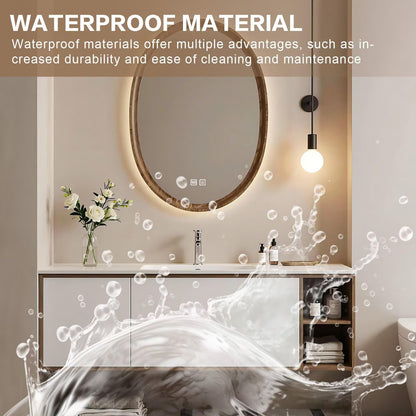 40”-64”Floating Bathroom Vanity with Oval LED Defog Mirror, Wall Mounted White Vanity with Open Storage Shelf