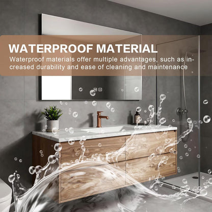 40”-64”Single Sink Floating Bathroom Vanity, Walnut Wood Cabinet with Marble Top & LED Mirror