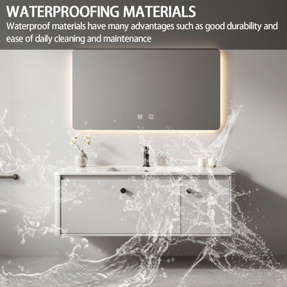 40"-64"Modern White Floating Bathroom Vanity Set with Marble Top & LED Mirror