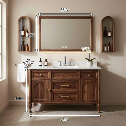 36"-64"Walnut Single Bathroom Vanity with Marble Countertop & LED Backlit Mirror