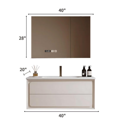 36"- 64" White Floating Bathroom Vanity Set with Defogging Mirror & Single Sink & Multi Functional Rack