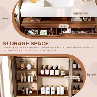 40‘’-64‘’  Floating Bathroom  White Sink Vanity With Large Wooden Drawers & Open Storage layer