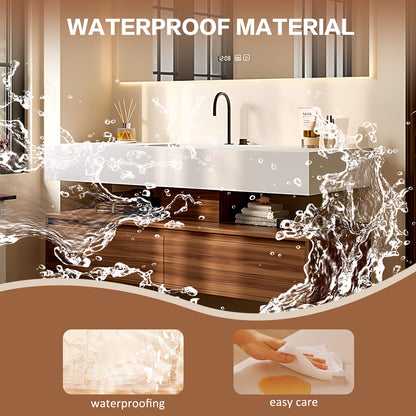 40‘’-64‘’  Floating Bathroom  White Sink Vanity With Large Wooden Drawers & Open Storage layer