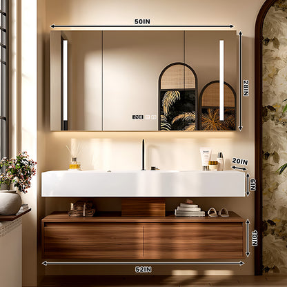 40‘’-64‘’  Floating Bathroom  White Sink Vanity With Large Wooden Drawers & Open Storage layer