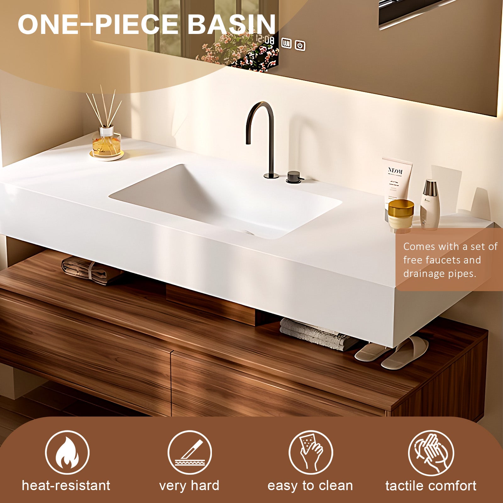 40‘’-64‘’  Floating Bathroom  White Sink Vanity With Large Wooden Drawers & Open Storage layer