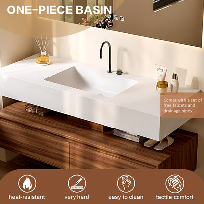 40‘’-64‘’  Floating Bathroom  White Sink Vanity With Large Wooden Drawers & Open Storage layer