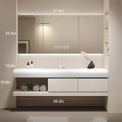 40"- 48" Floating Green Bathroom Vanity Set with LED Defogging Mirror Cabinet and Sink