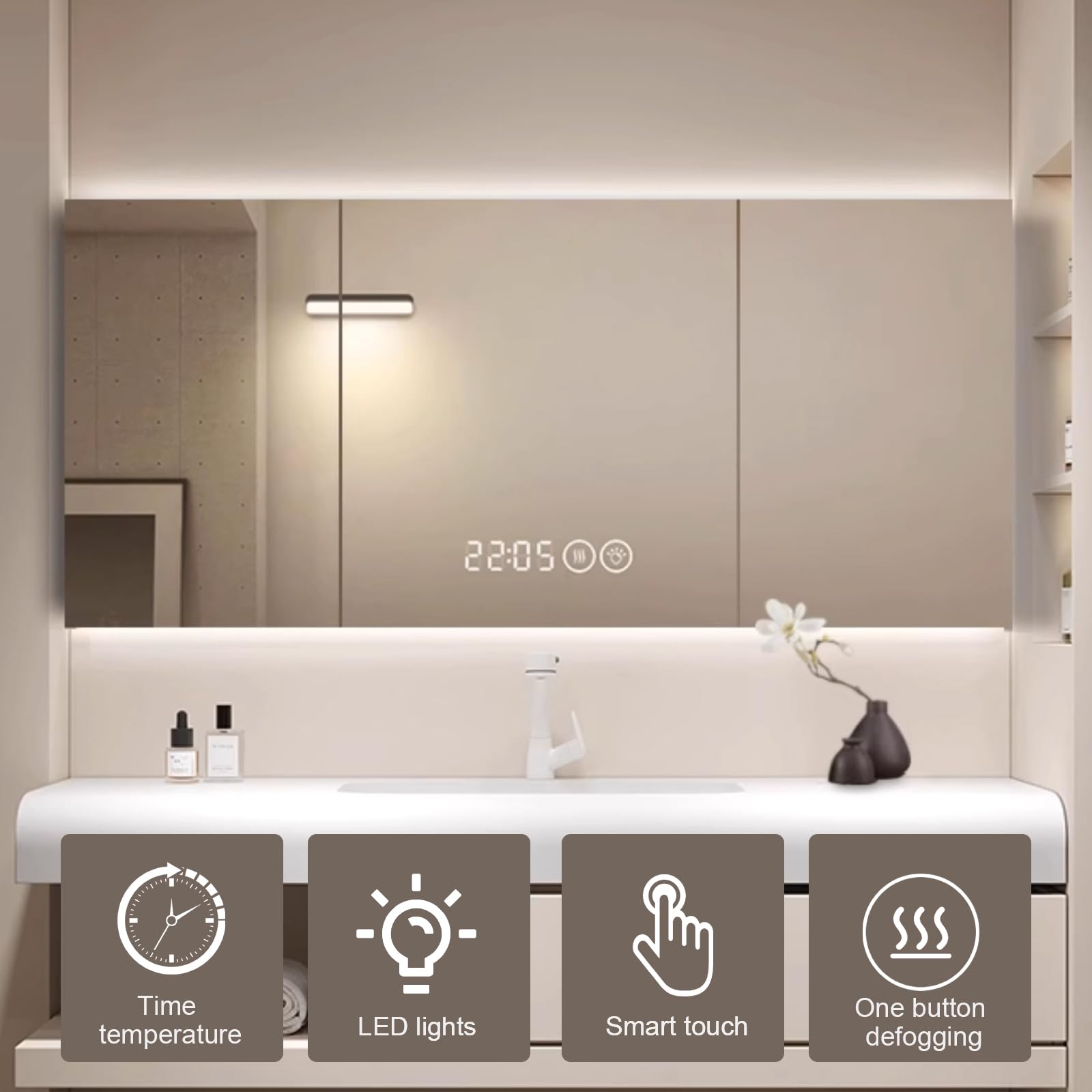 40"- 48" Floating Green Bathroom Vanity Set with LED Defogging Mirror Cabinet and Sink