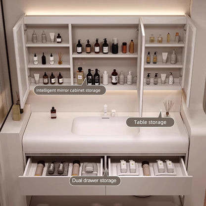 40"- 48" Floating Green Bathroom Vanity Set with LED Defogging Mirror Cabinet and Sink