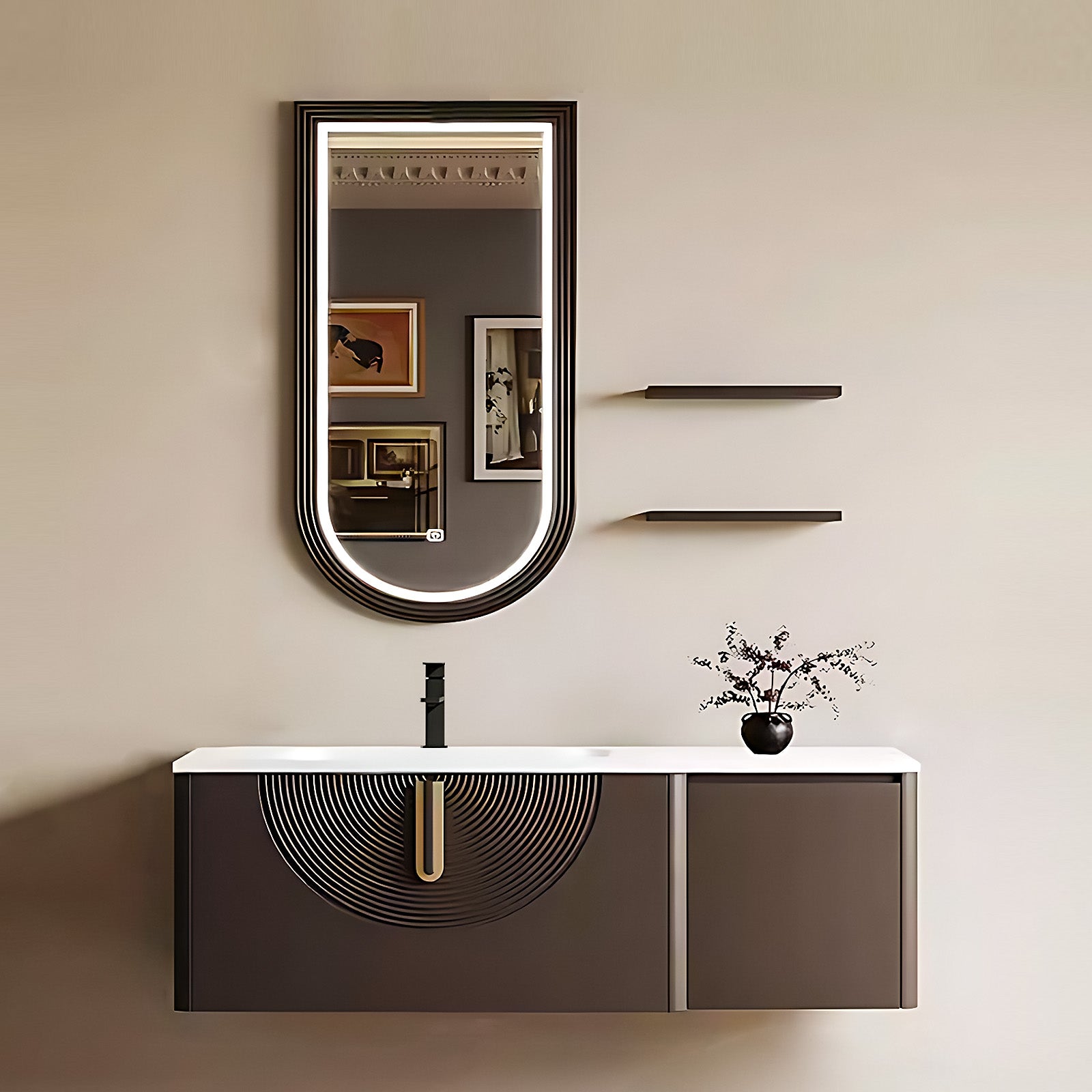 44"-72" Modern Bathroom Vanity Includes White Sink and Irregular Intelligent Defog Mirror