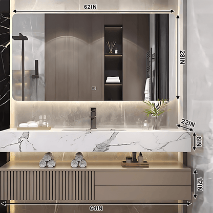 32"- 72" Wall Mount Bathroom Vanity Set with Mirror  and Single Ceramic Basin