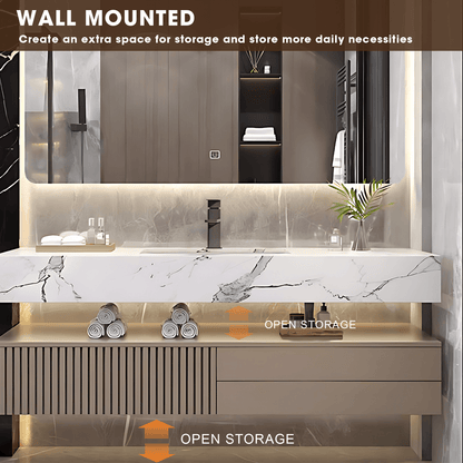 32"- 72" Wall Mount Bathroom Vanity Set with Mirror  and Single Ceramic Basin