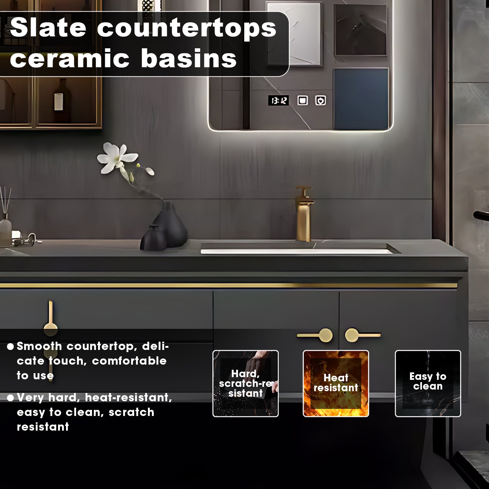 44"- 78" Wall Mounted Single Sink Bathroom Vanity And Smart  Mirror And Cabinet