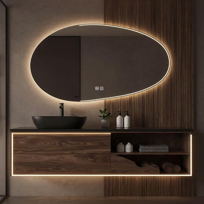 40”-64”Single Sink Floating Bathroom Vanity, Irregular LED Mirror & Walnut Cabinet