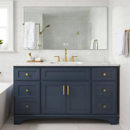 40”-64”Single Sink Freestanding Bathroom Vanity, Navy Blue Cabinet with Gold Hardware