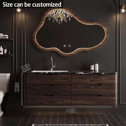 36"-64"Luxury Modern Bathroom Vanity with Black Marble Top & Wavy LED Smart Mirror