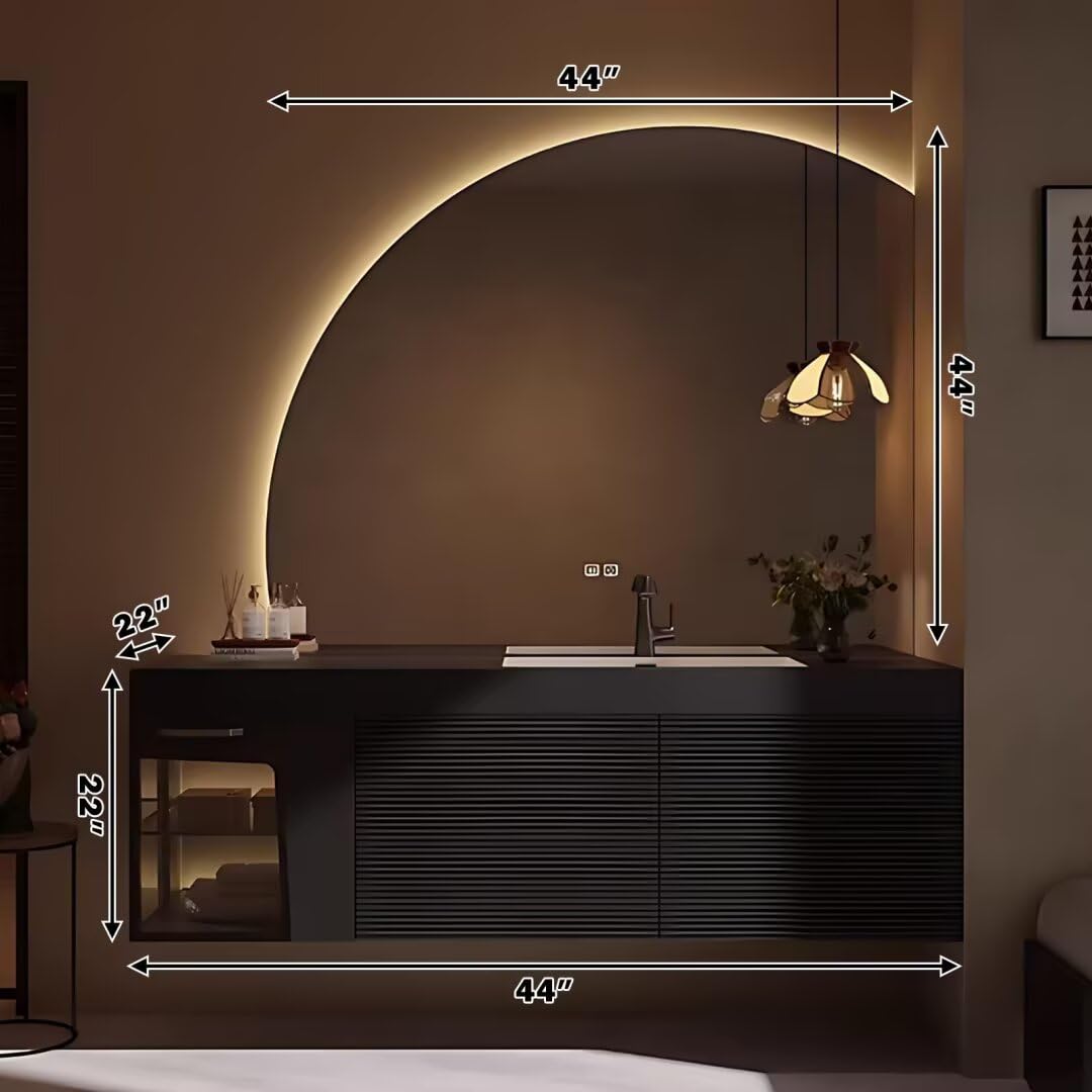 40"-64"Modern Wabi-Sabi Bathroom Vanity with Integrated Sink & Ambient LED Lighting