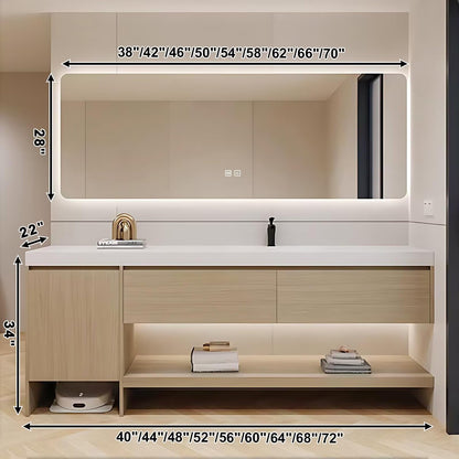 40”-72”Single Sink Floating Bathroom Vanity with LED Backlit Mirror, Light Oak Cabinet