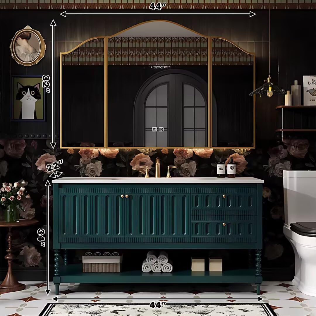 40"-68"Vintage Style Bathroom Vanity with Marble Top & Gold Hardware, Mid-Century