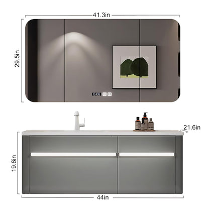 36"- 56" Grey Bathroom Vanity Set with LED Mirror Cabinet & Single Sink & Sensor Light
