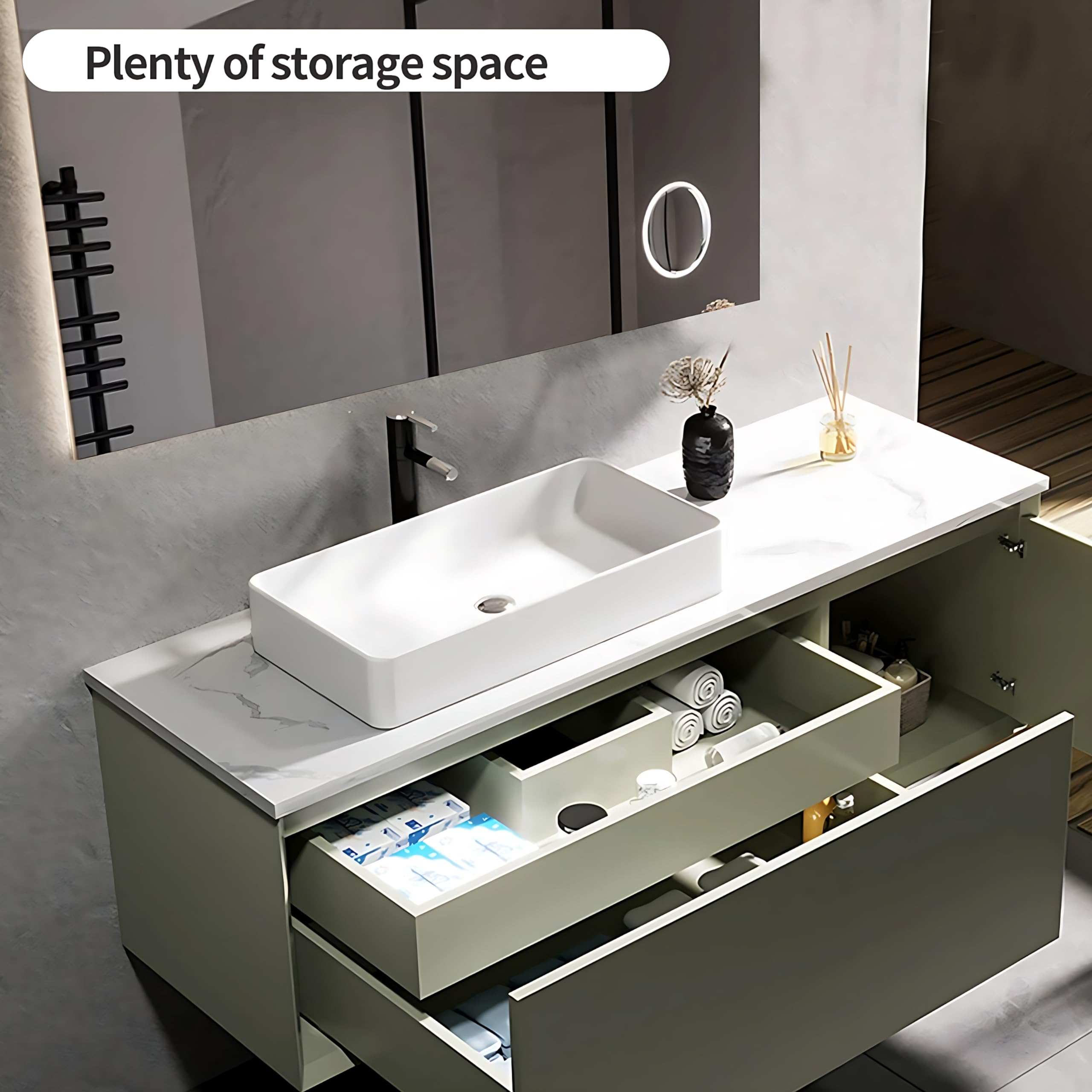 36"- 64" Solid Wood Single Bathroom Vanity Set with Mirror and Basin