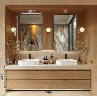 60” - 96” Floating Bathroom Vanity Includes Irregular Mirrors with Double Sinks