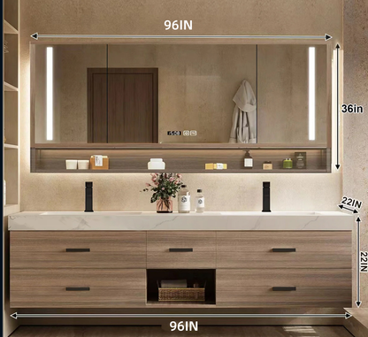 56"- 78" Floating Modern Bathroom Vanity with Double Sinks and LED Smart Defog Mirror